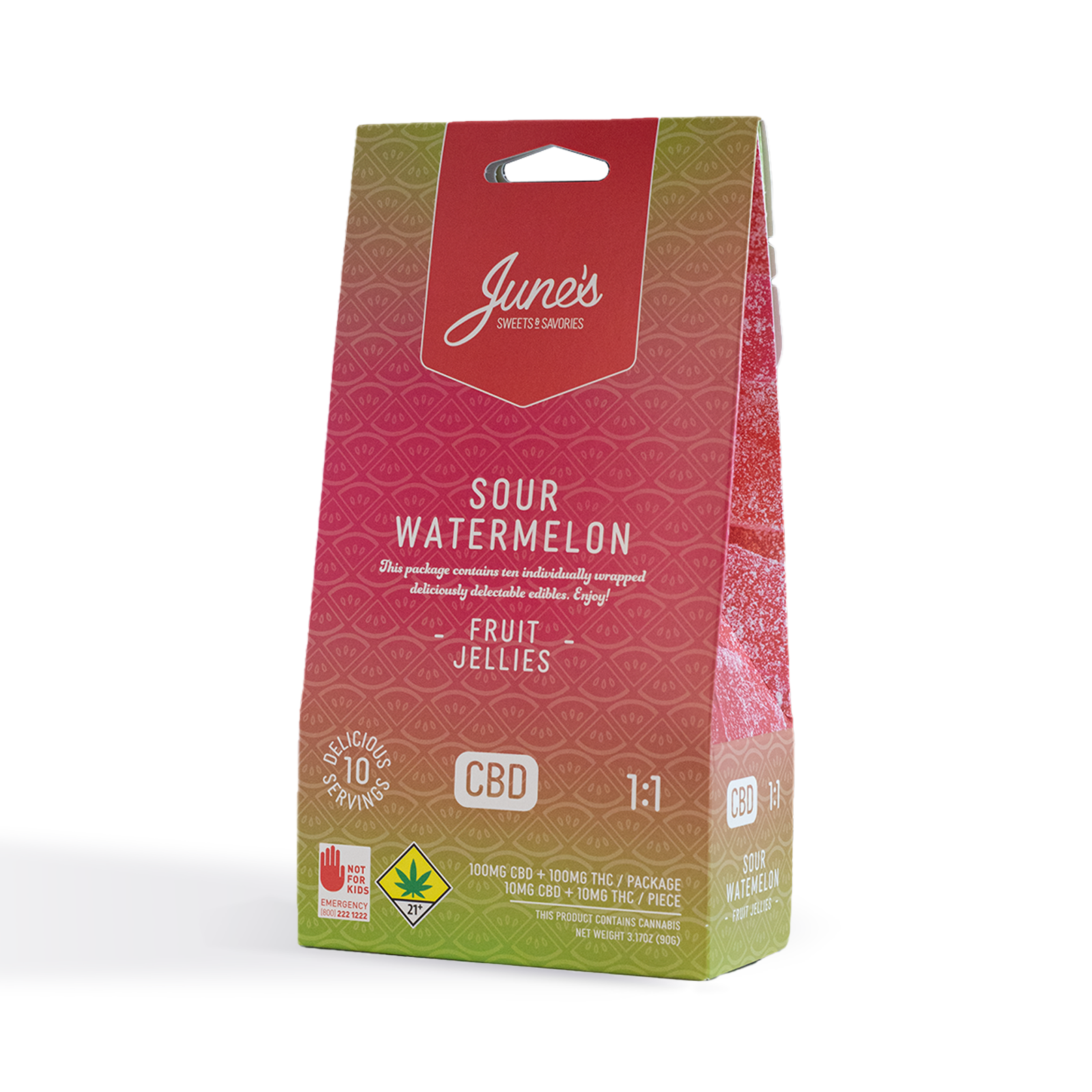 Photograph of Product: Sour Watermelon 1:1 Fruit Jellies 200mg