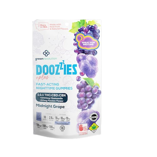 Photograph of product: Doozies PLUS | Midnight Grape | Fast-Acting Gummies | 10pk | DOH | 100mg TH-oui : 100mg CBD : 100mg CBN : 1000mg Chamomile