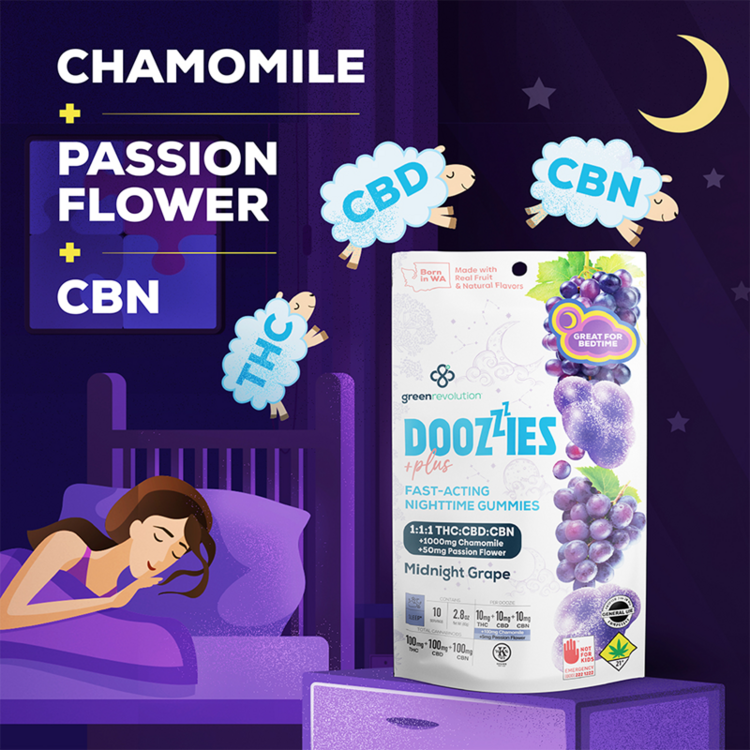 Photograph of product: 10pk Doozies Plus Midnight Grape 1:1:1 TH-oui:CBD:CBN