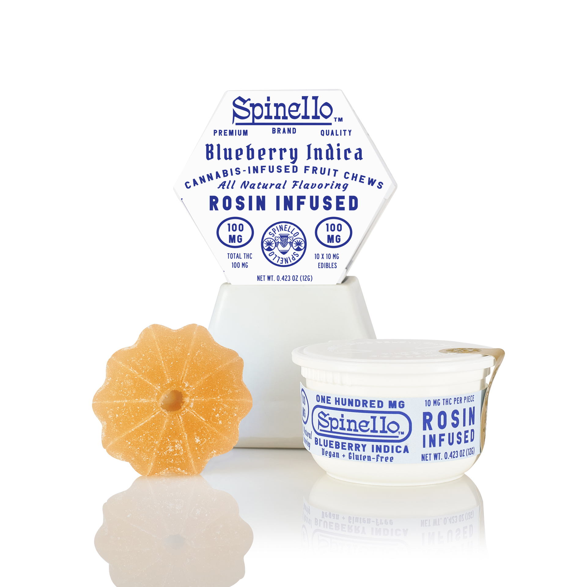 Photograph of Product: Spinello Blueberry Indica 100mg THC Rosin Fruit Chews