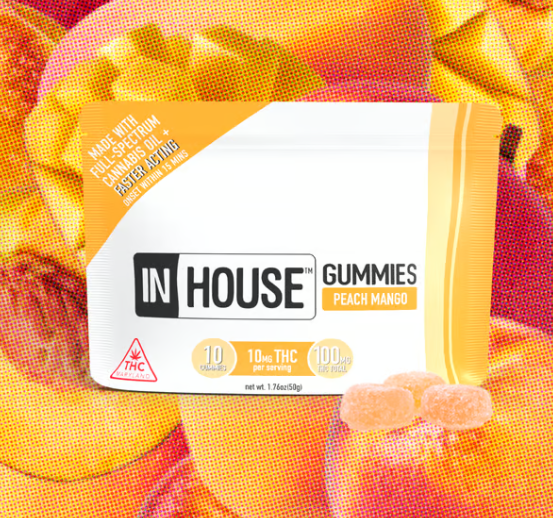 Photograph of product: In House Peach Mango (I) Gummies 25mg 10pk