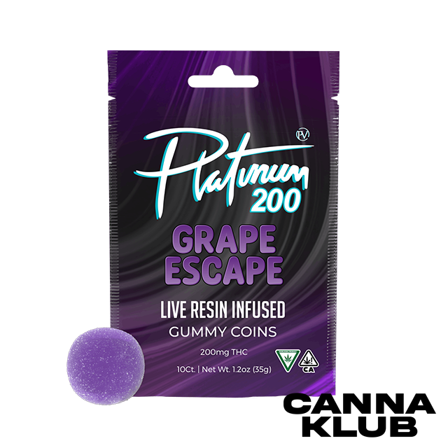 Photograph of product: 200MG GRAPE ESCAPE LIVE RESIN GUMMY COINS