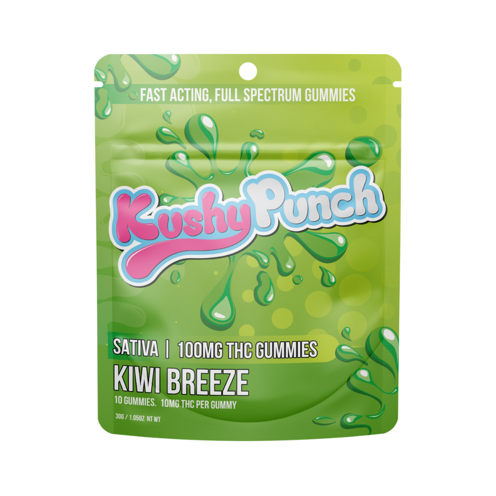 Photograph of product: Kushy Punch | Kiwi Breeze Fast Acting Full Spectrum 10pk | 100mg