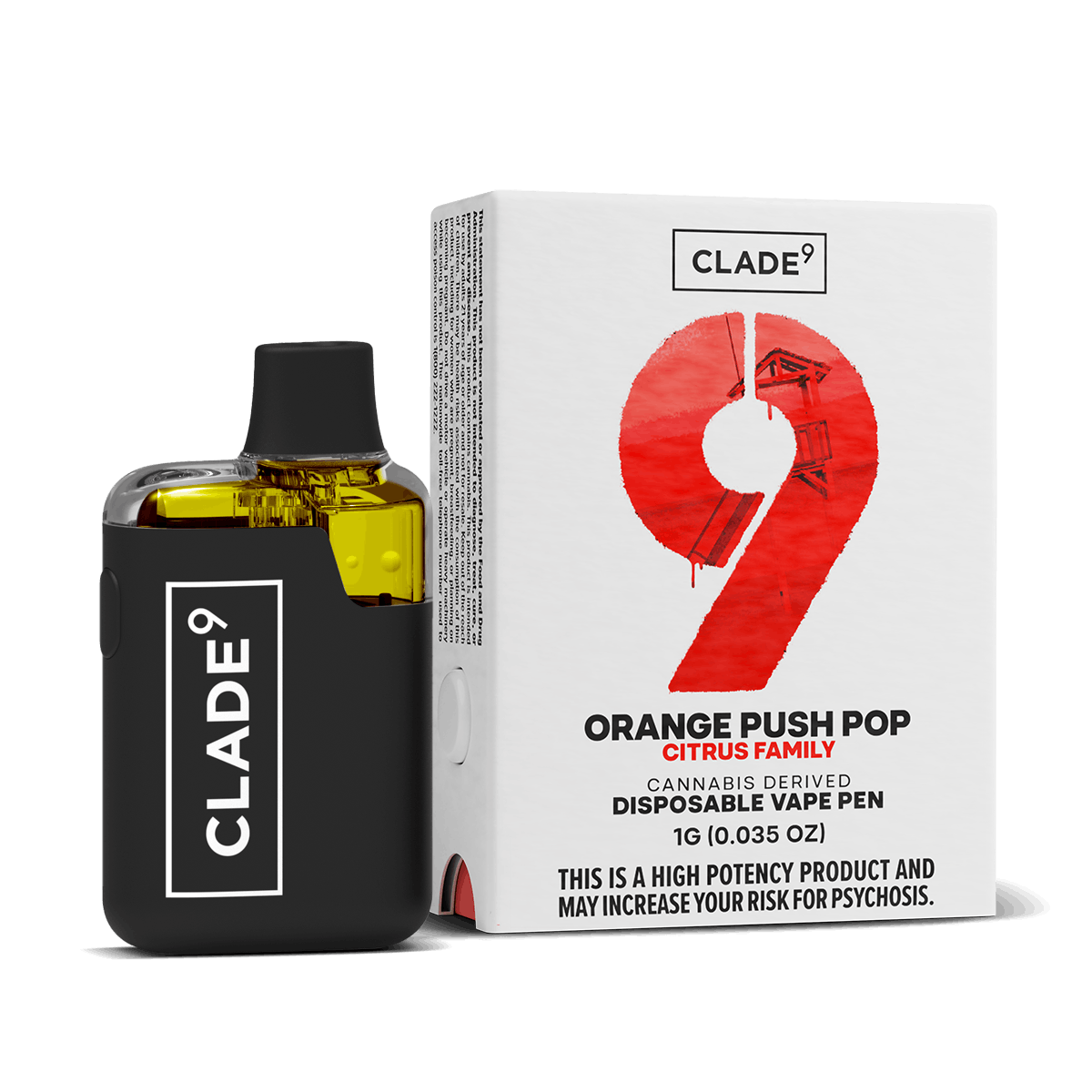 Photograph of product: Clade 9 | Orange Push Pop | Hybrid | Disposable Vape | 1g