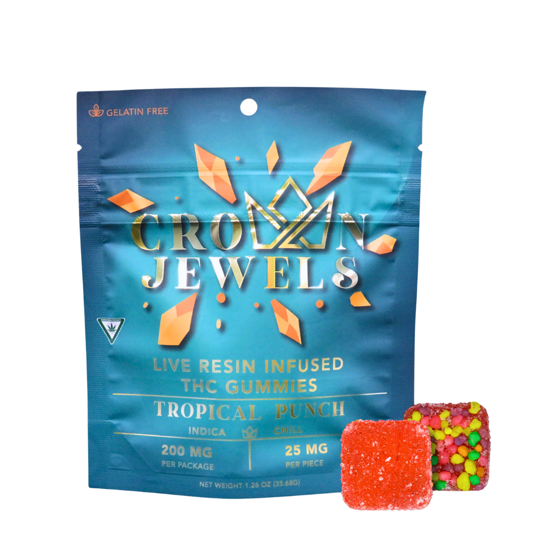 Photograph of Product: Gold Crown | Tropical Punch Crown Jewels Live Resin Chill Gummies | 8x25mg | 200mg