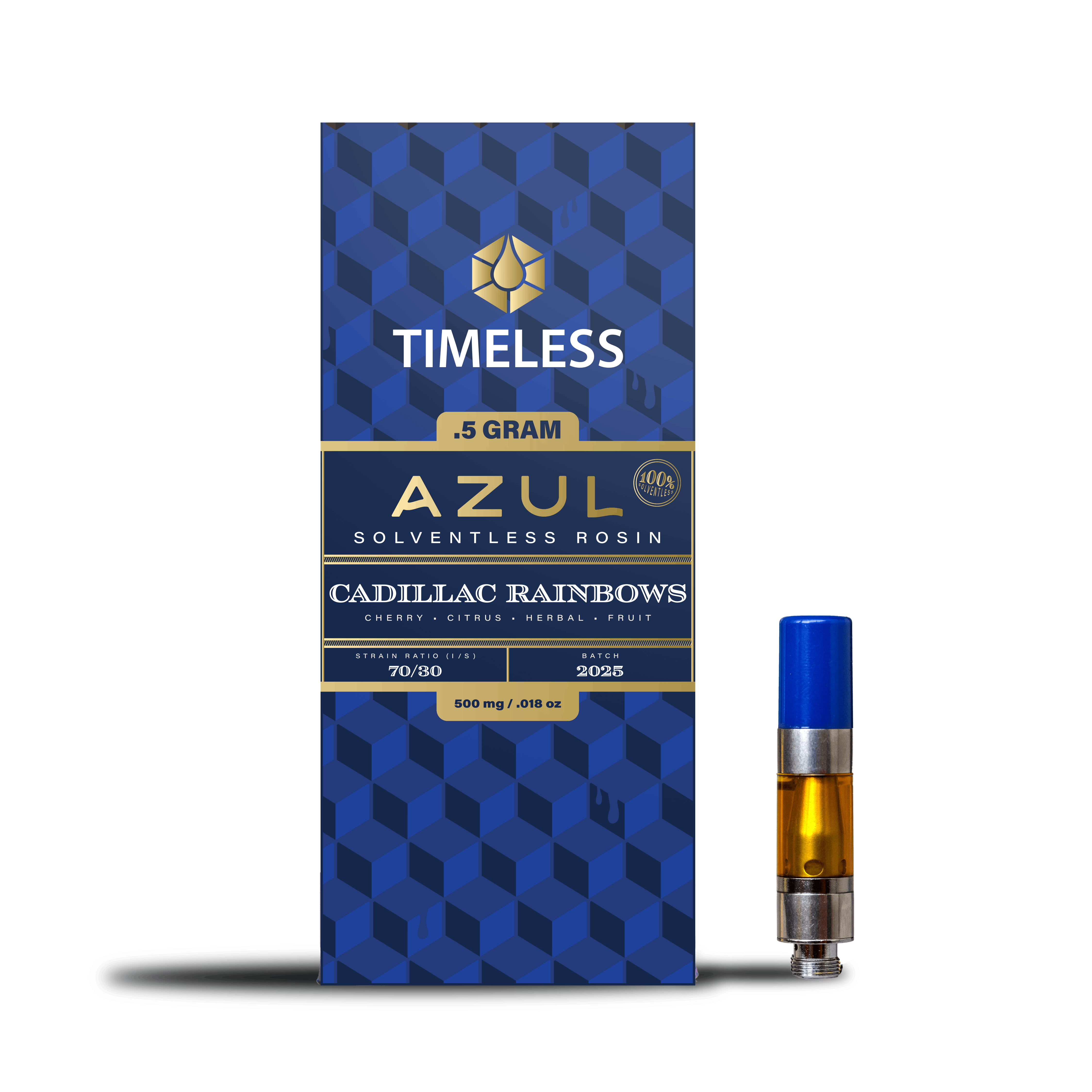 Photograph of product: Cadillac Rainbows Live Rosin Cartridge