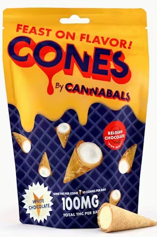 Photograph of product: Cannabals | White Chocolate Cones 10 Pack | 100mg
