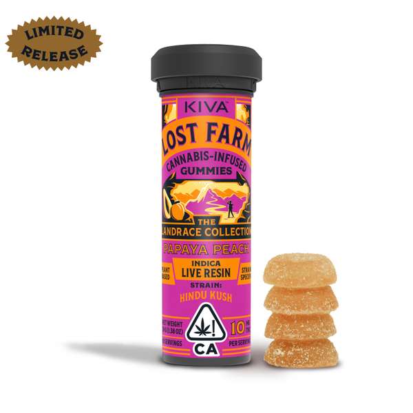 Photograph of product: PAPAYA PEACH LIVE RESIN GUMMIES 10 PACK 100MG