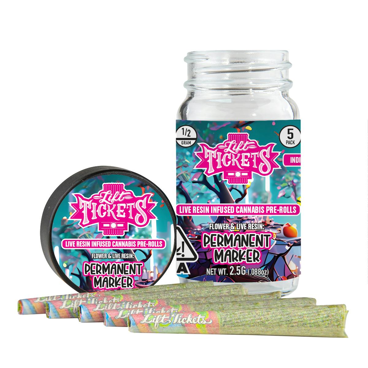 Photograph of product: LIFT TICKETS: PERMANENT MARKER INFUSED PREROLL 5PK