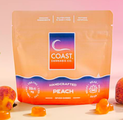 Photograph of product: Peach 20:1 (CBD:TH-oui) Infused 20ct Gummies (I) 00112