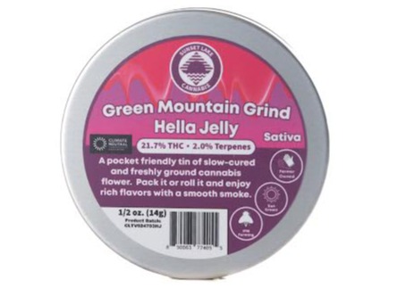 Photograph of product: Sunset Lake | Green Mountain Grind - Hella Jelly Pre-Ground Flower - 14g