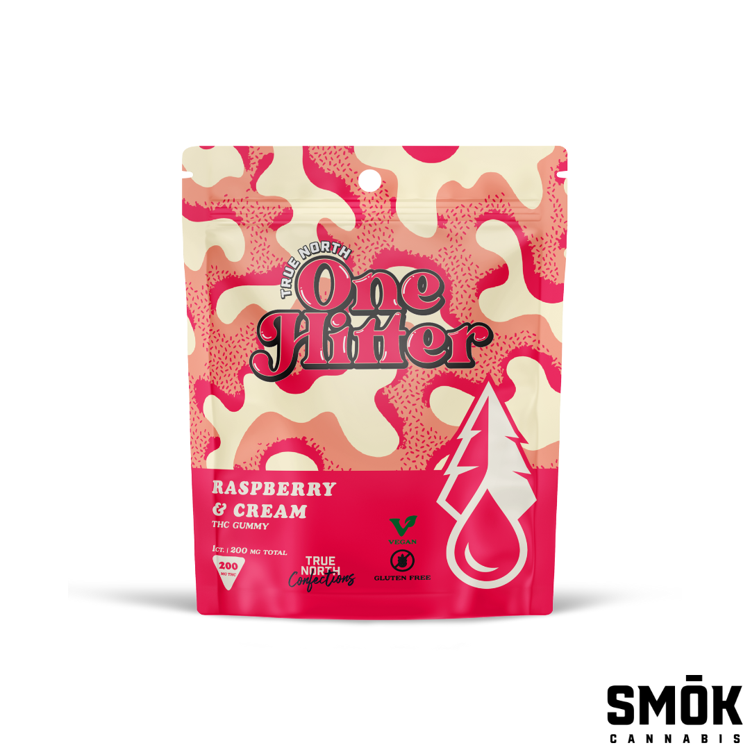 Photograph of product: True North One Hitter Gummies Raspberry & Cream 200mg