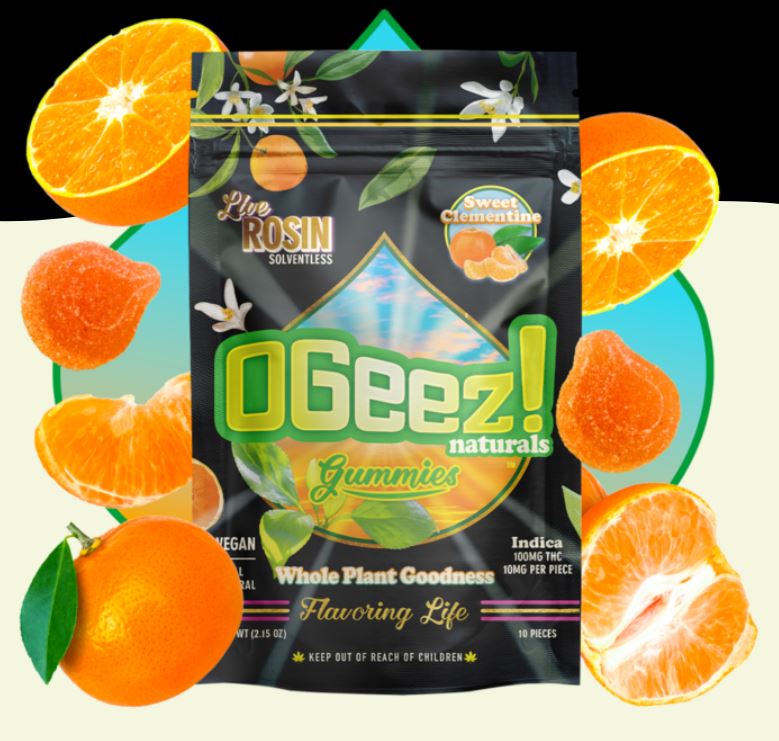 Photograph of product: OGeez Naturals Sweet Clementine Live Rosin Gummies 10mg x 10-Pack