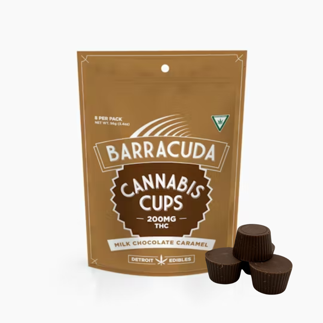 Photograph of product: Detroit Edibles | Milk Chocolate Caramel Barracuda Cups | 8x25mg | 200mg
