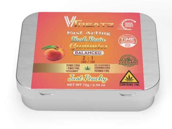 Photograph of product: Treatz Just Peachy au chocolat Rosin 2: ummies 5mg/20pk