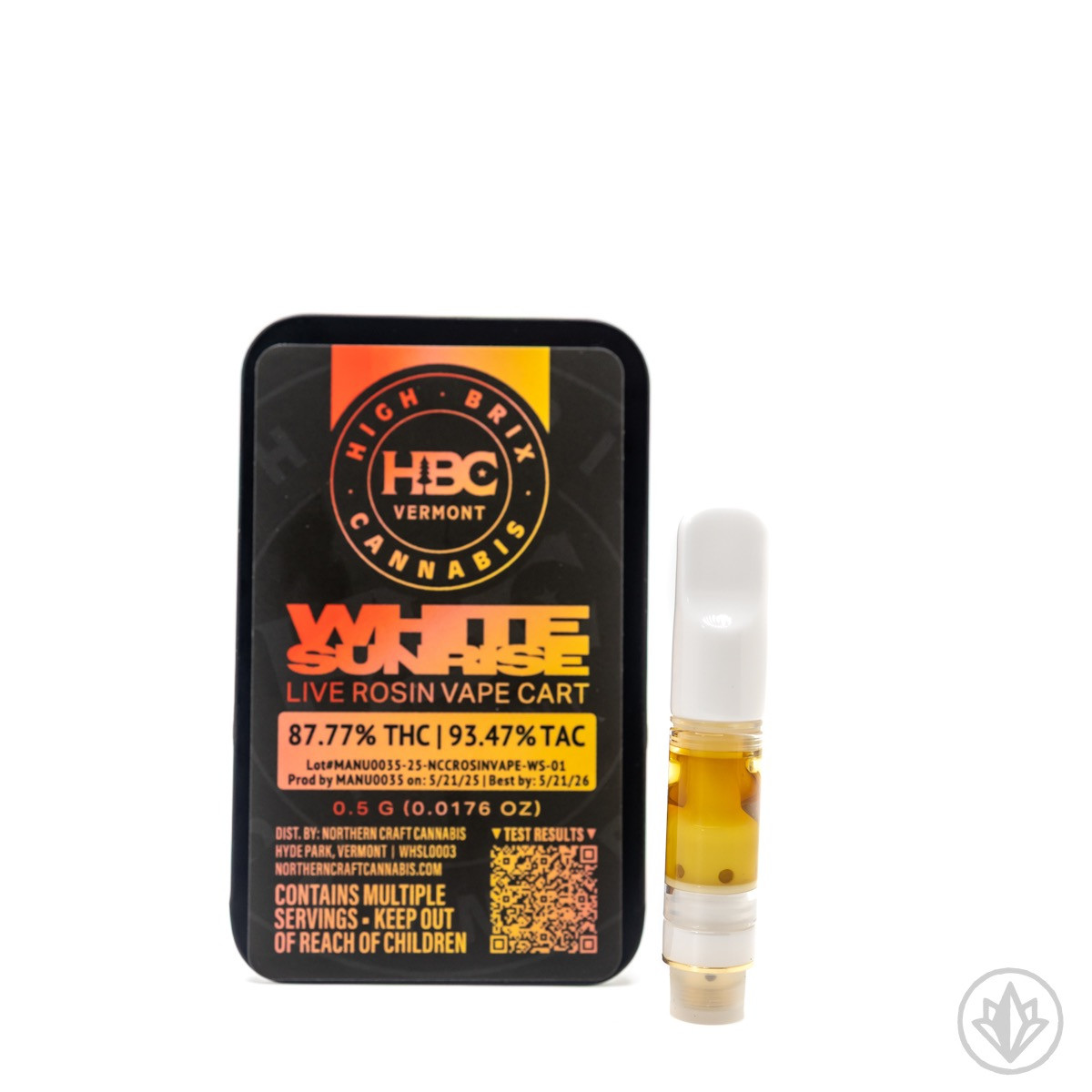 Photograph of Product: White Sunrise | 0.5g Live Rosin Vape Cartridge