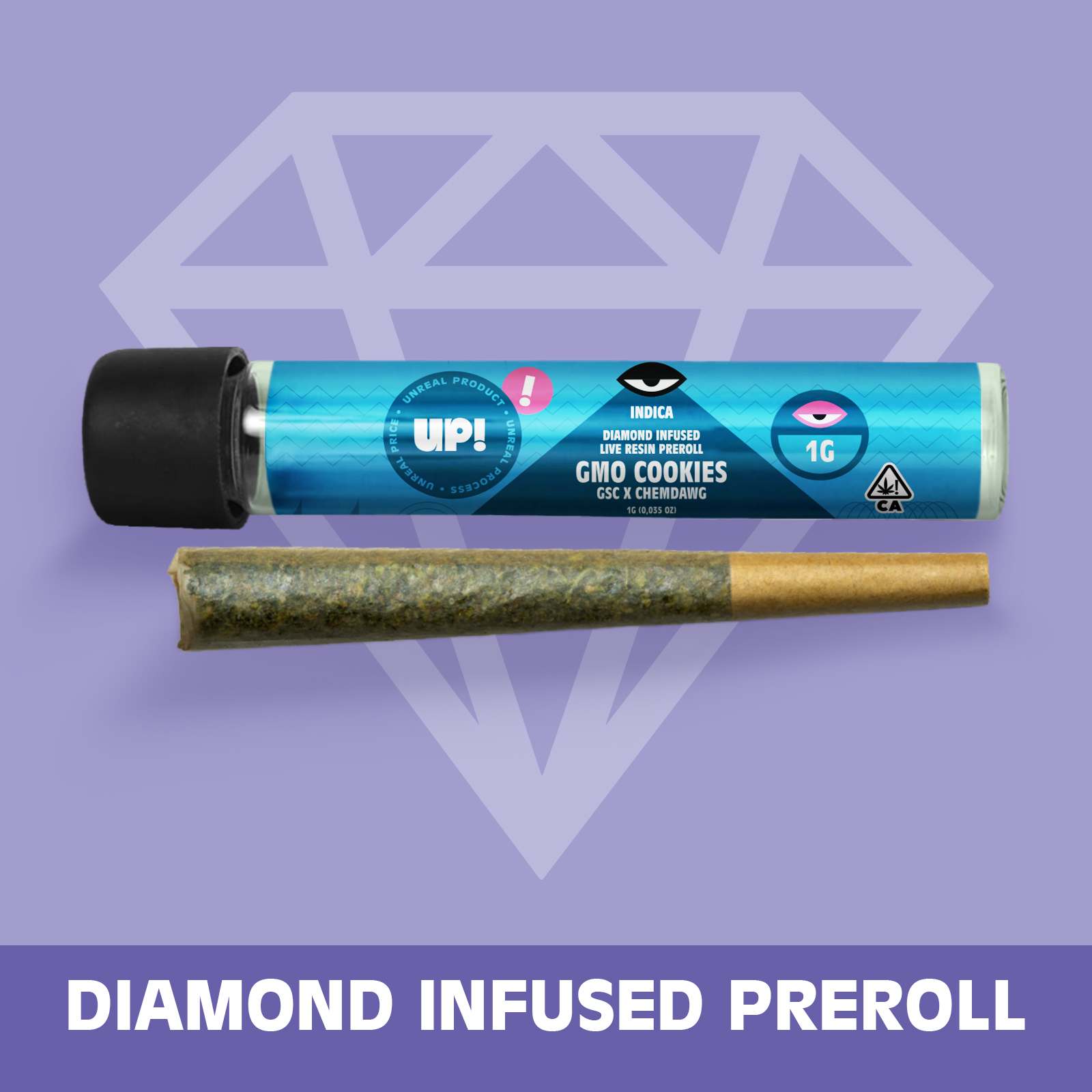 Photograph of product: UP! - GMO Cookies (Oui'd) Diamond Infused Preroll 1g