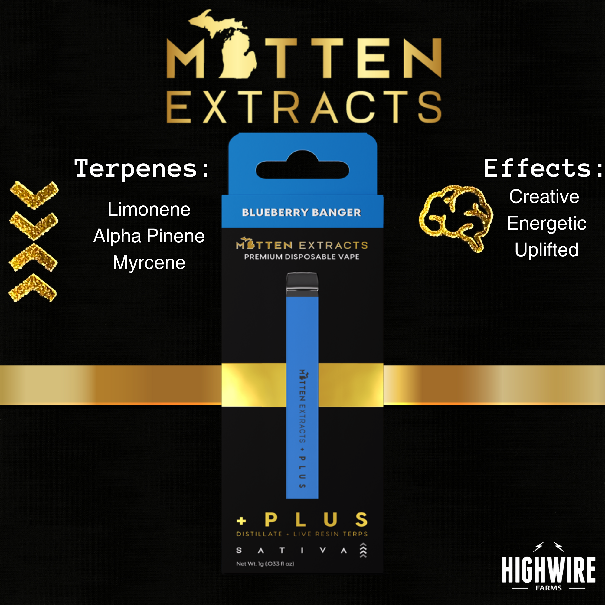 Photograph of product: Mitten Extracts Disposable Blueberry Banger Distillate + Live Resin Terps 1g