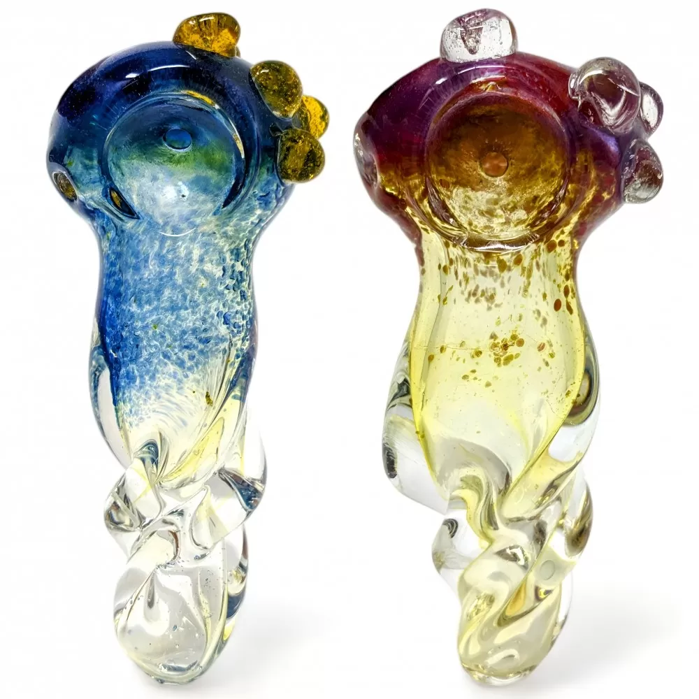 Photograph of product: 3.5" Gold-Fumed Twisted Rod, Frit Sparks, Marble Art Hand Pipe