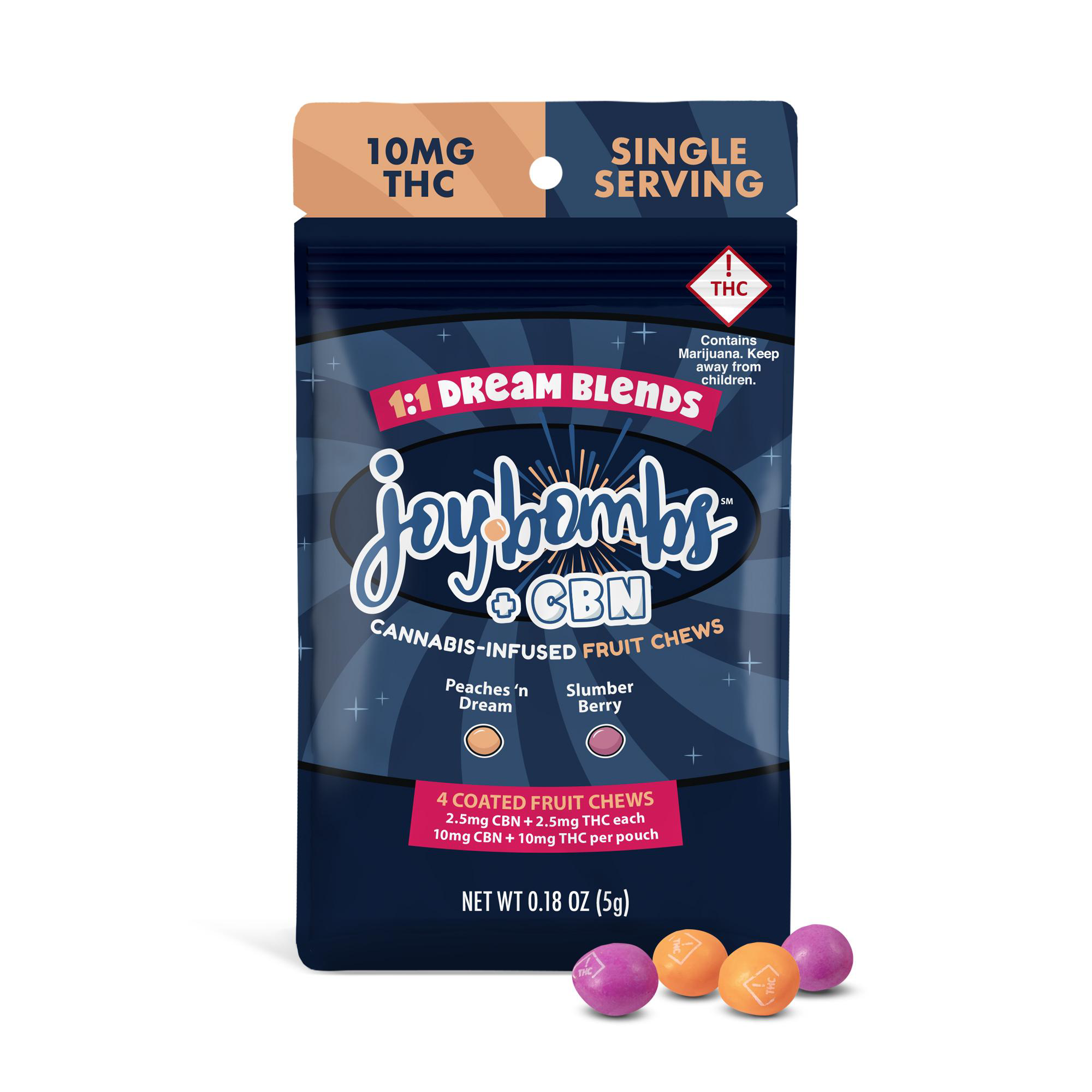 Photograph of product: Joy Bombs (H) Dream Blends Single Serve 1:1 10mgTH-oui/10mgCBN