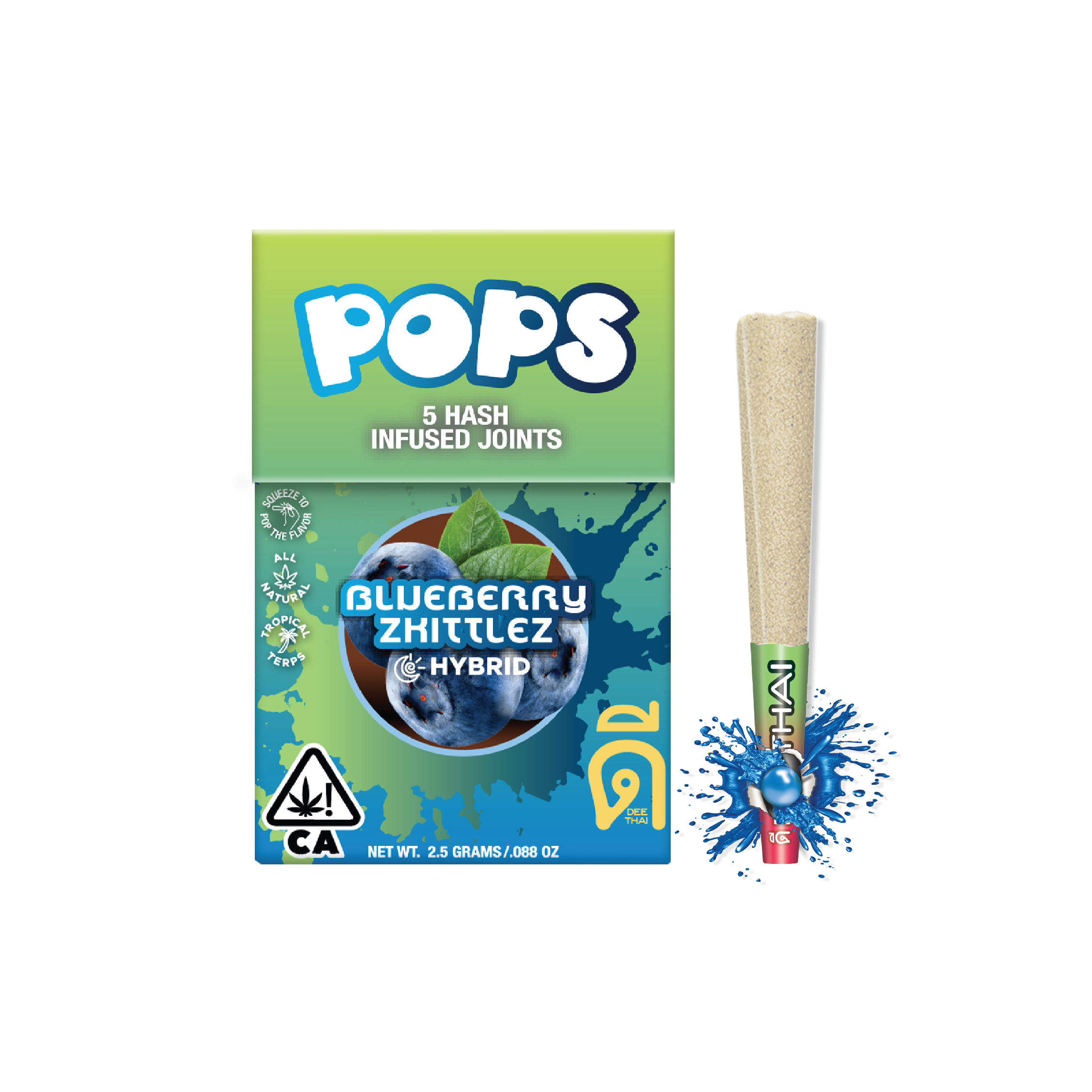 Photograph of product: Dee Thai Pops Infused Pre-Roll 5pk 2.5g Blue Zkittlez
