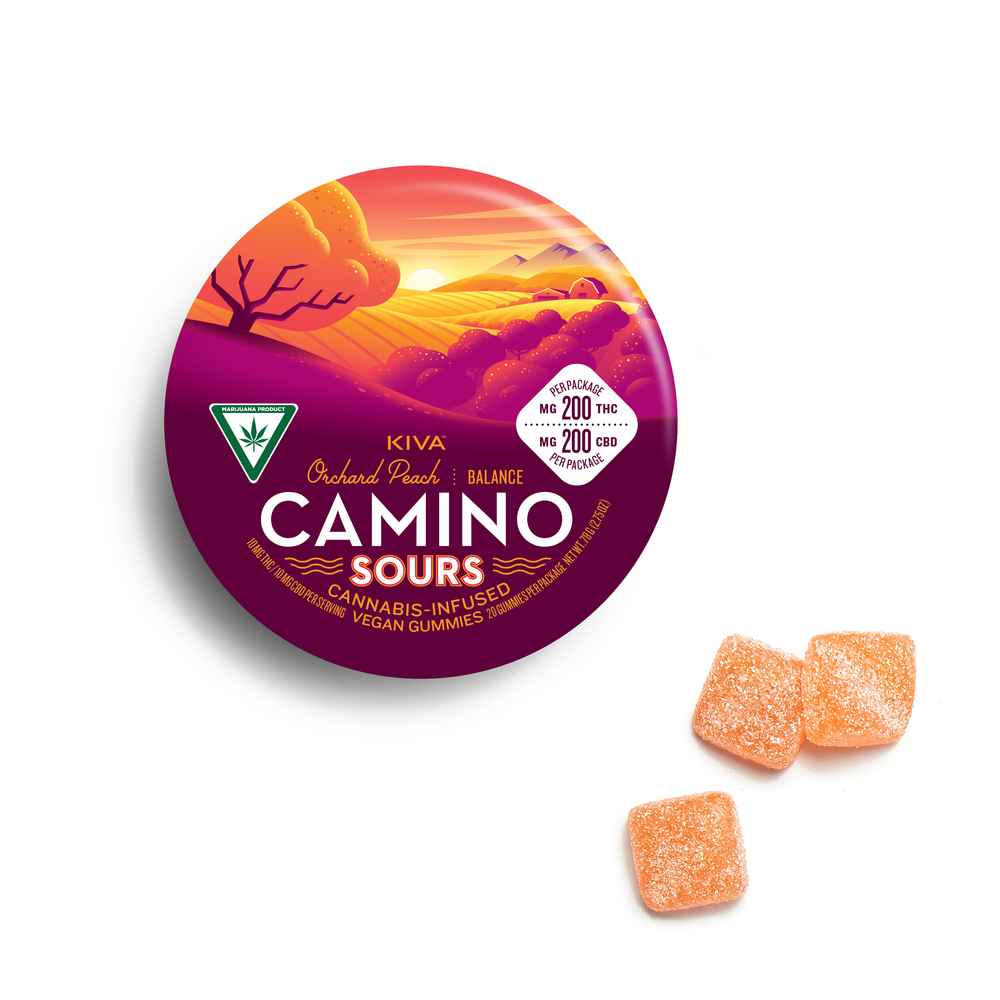Photograph of product: Camino | Orchard Peach Sour Gummies | 10:10 THC:CBD | 200mg