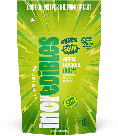 Photograph of product: Incredibles 10mg Sour Apple Pucker Chews - 100mg