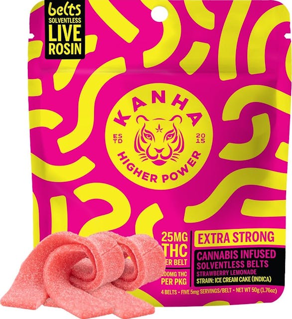 Photograph of product: Solventless Belts - Strawberry Lemonade - 100mg