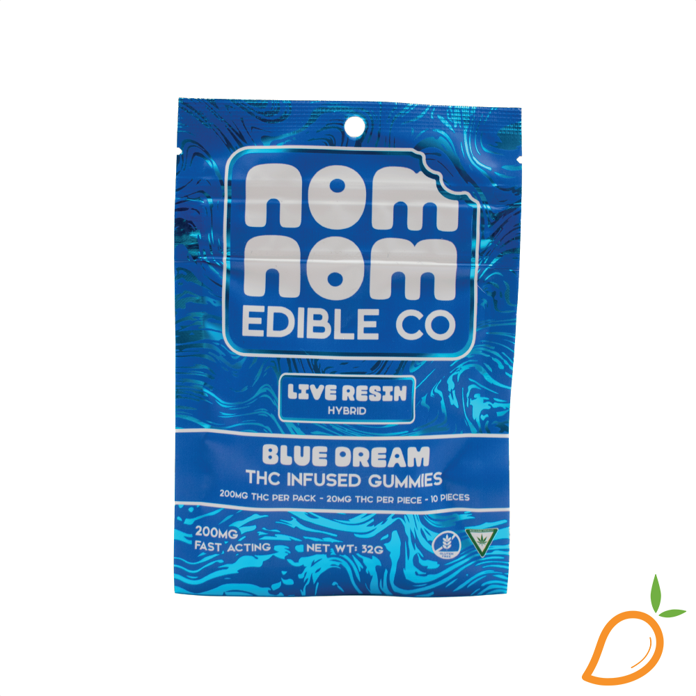 Photograph of product: 200mg Blue Dream Live Resin Gummies Nom Nom