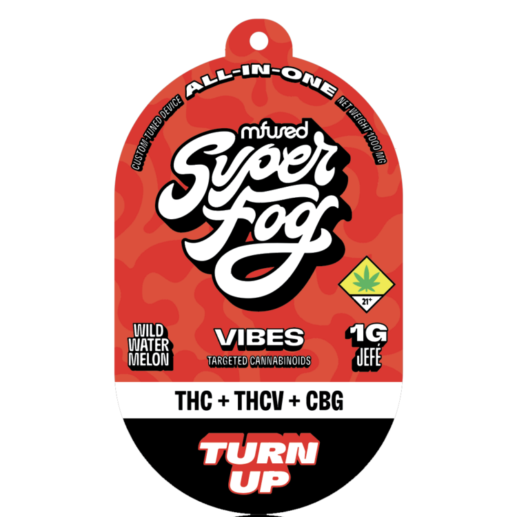 Photograph of product: Super Fog Vibes Jef Turn Up Watermelon 4:1:1 TH-ouiV & CBG Disposable VAPE