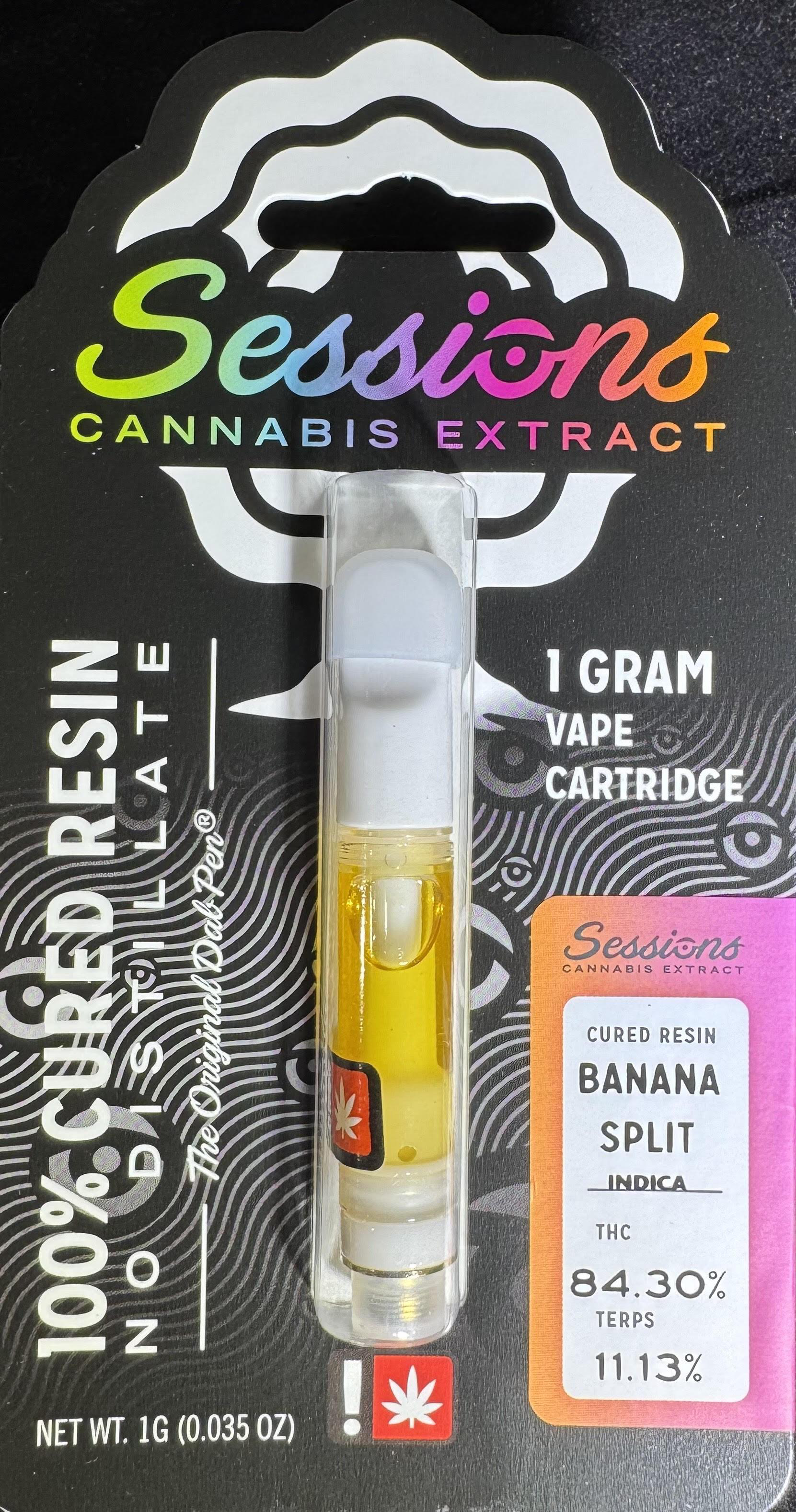 Photograph of product: Cartridge - 1g Cured Resin Sessions - Banana Split