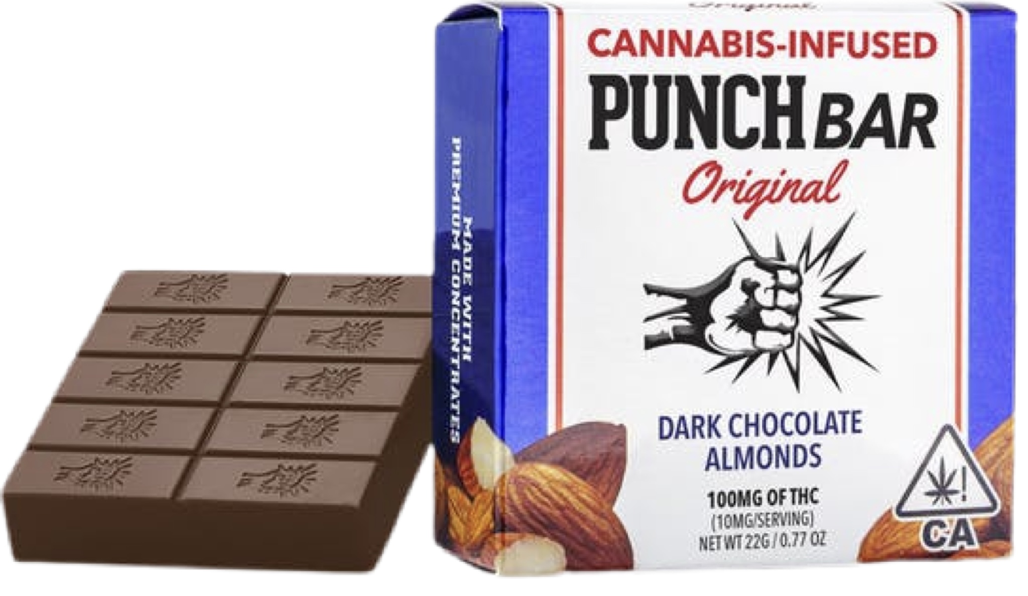 Photograph of product: DARK CHOCOLATE ALMONDS | PUNCHBAR | 100MG