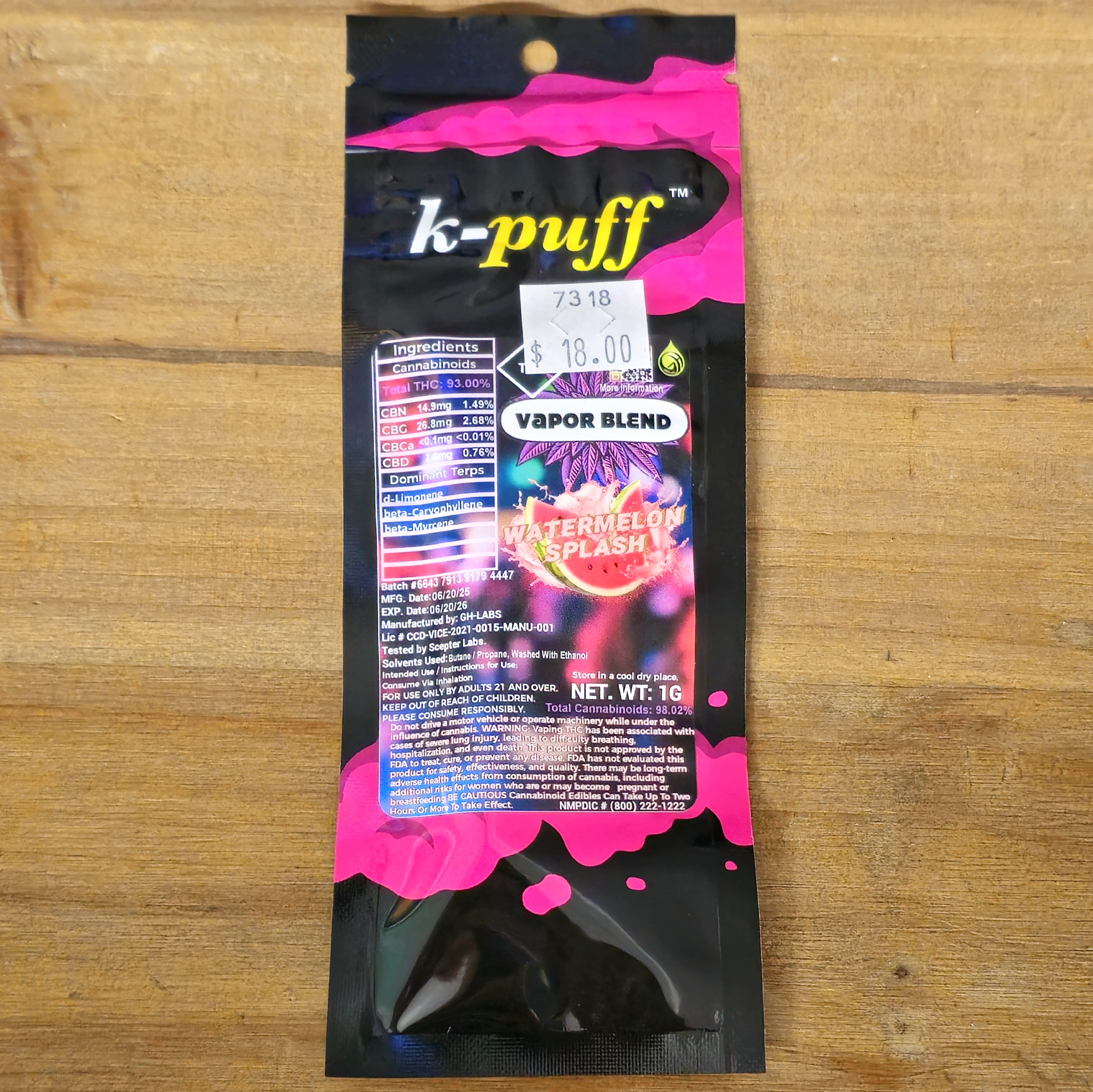 Photograph of product: Vapor Blend | Watermelon Splash Cart | 7318
