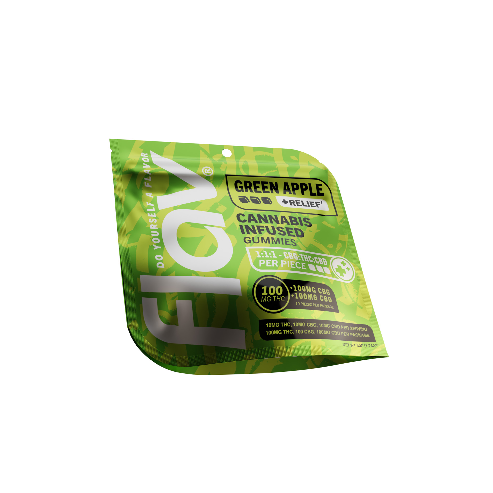 Photograph of product: Green Apple: Relief 1:1:1 (CBG:TH-oui:CBD) - Gummies | 10pk x 10mg | 100mg