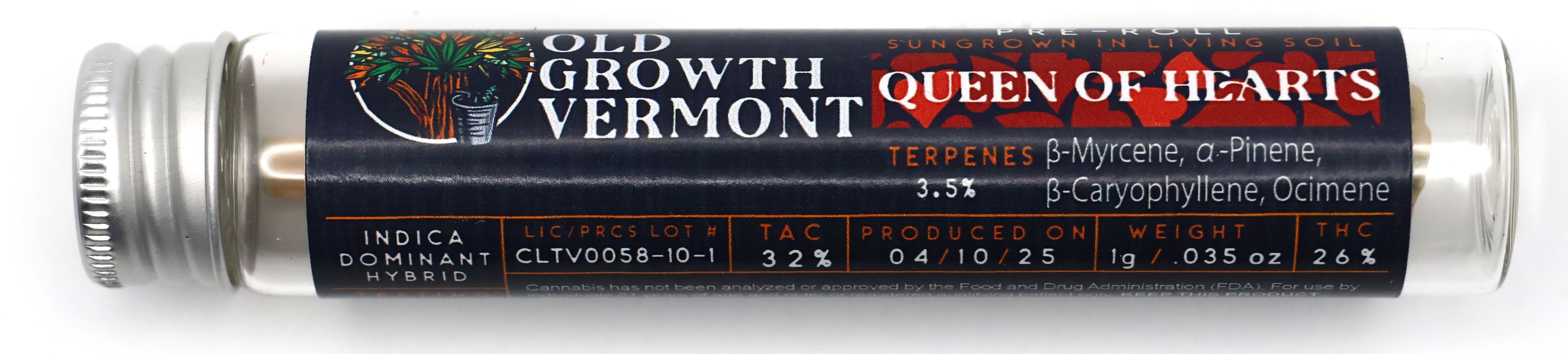 Photograph of product: Old Growth Vermont | Queen Of Hearts | 1g Pre-Roll