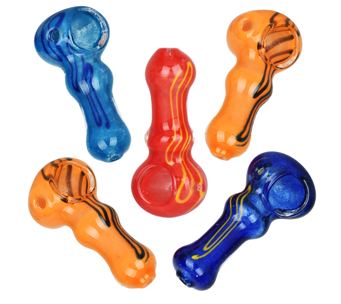 Photograph of product: Two-Toned Tiger Stripe Glass Spoon Pipe | 2.75" | Assorted Colors