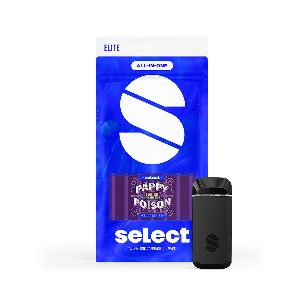 Photograph of product: Select Elite Briq Terpologist Disposable 2G Pappy Poison Hybrid 86.50%TH-oui