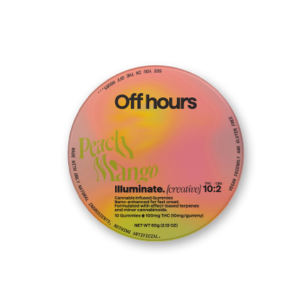 Photograph of product: Off Hours | Peach Mango "Illuminate" (creative) Gummy | 10:2 TH-oui CBG 100MG