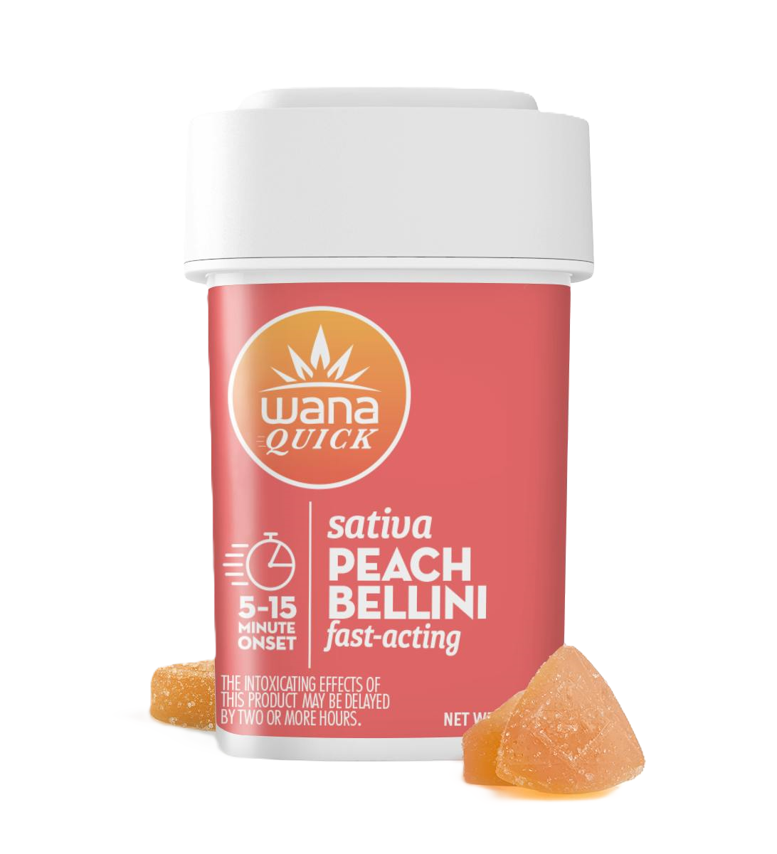 Photograph of product: Wana | Quick Peach Bellini Sativa | Soft Lozenge | 10 pack 100mg