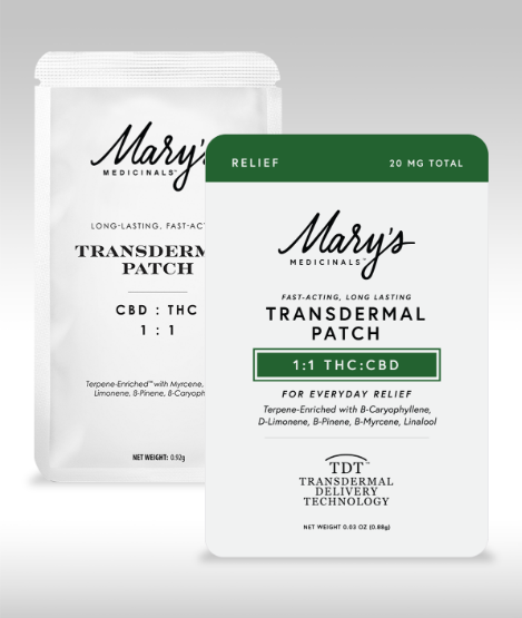 Photograph of product: Mary's 1:1 Relief CBD:TH-oui Transdermal Patch