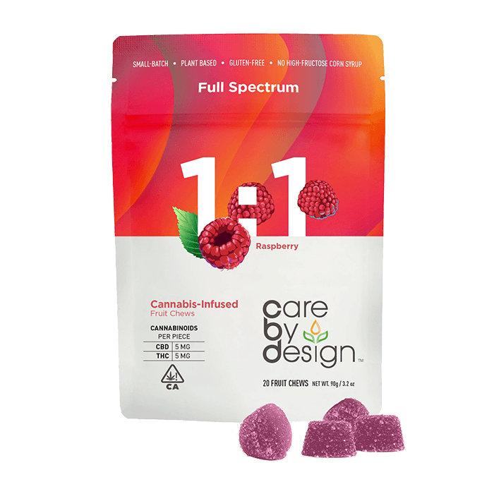 Photograph of product: 1:1 RASPBERRY FRUIT CHEWS 20 PACK 100MG