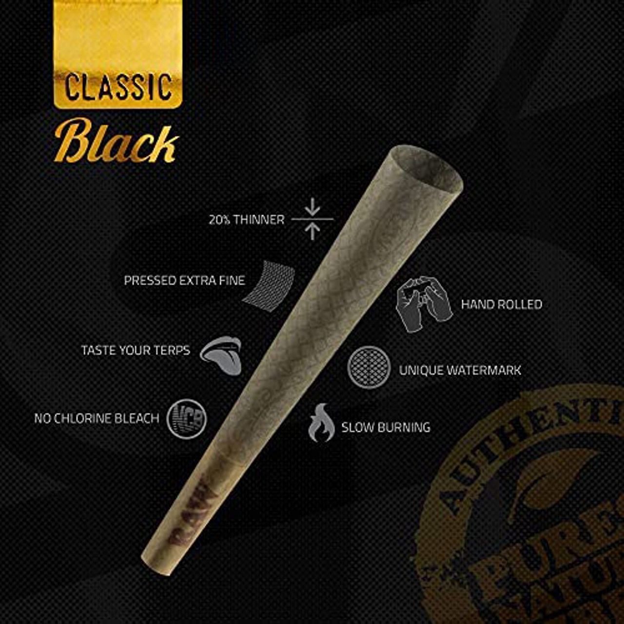 Photograph of product: RAW - Black Classic Cones 6pk - 1 1/4 Size