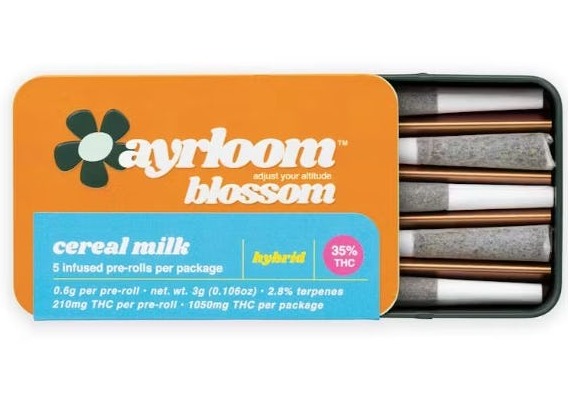 Photograph of product: Ayrloom Blossom | Cereal Milk | 0.6g Infused Pre-Rolls | 5pk