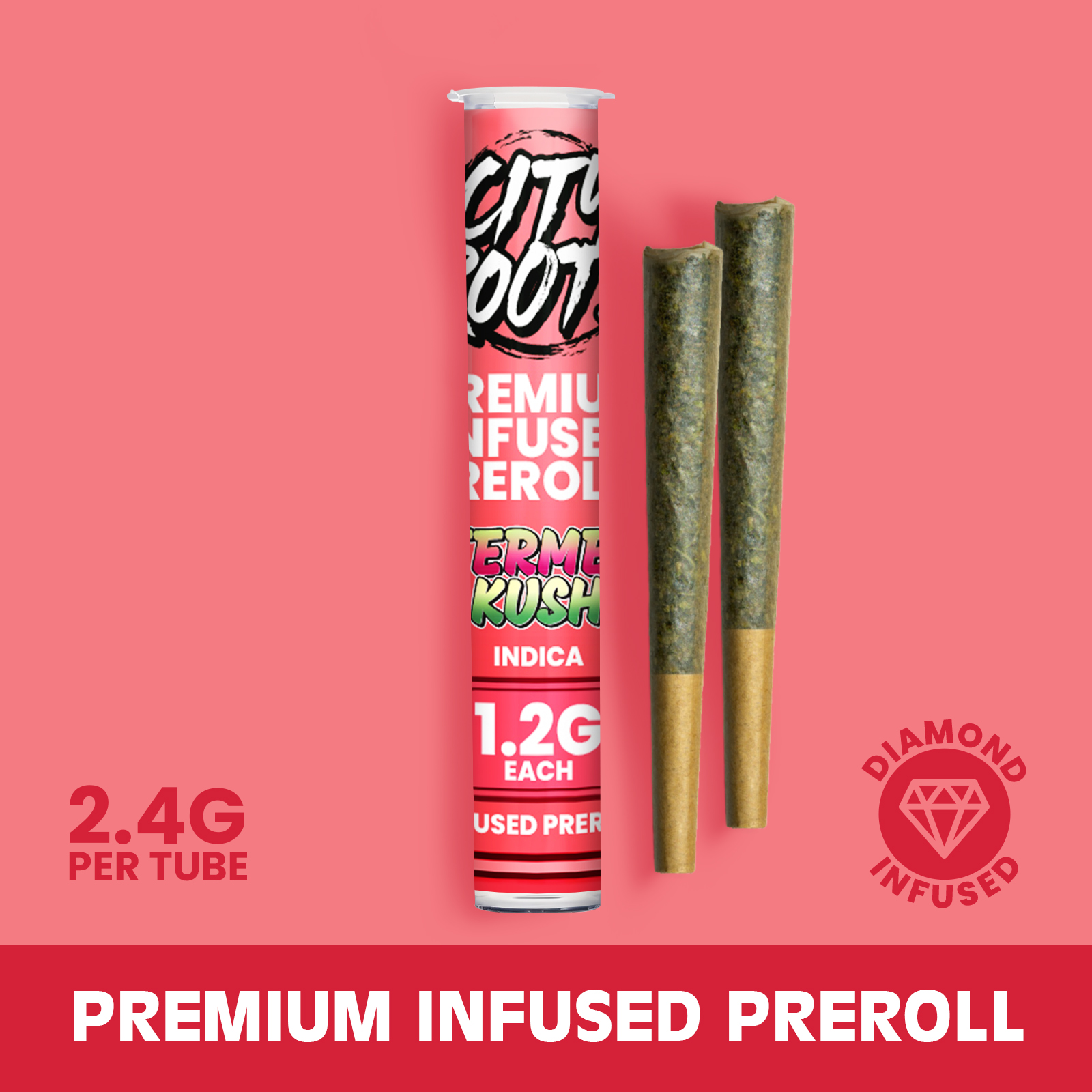 Photograph of product: City Roots - Watermelon Kush (Oui'd) 2pk Infused Prerolls 2.4g