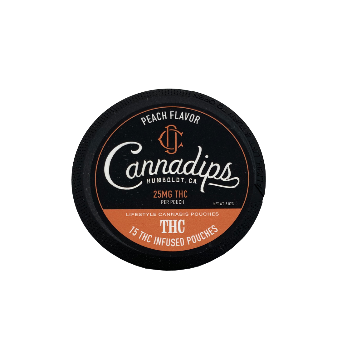 Photograph of product: DHC - Pouches - Sublingual - Cannadips Peach - Hybrid - 375MG