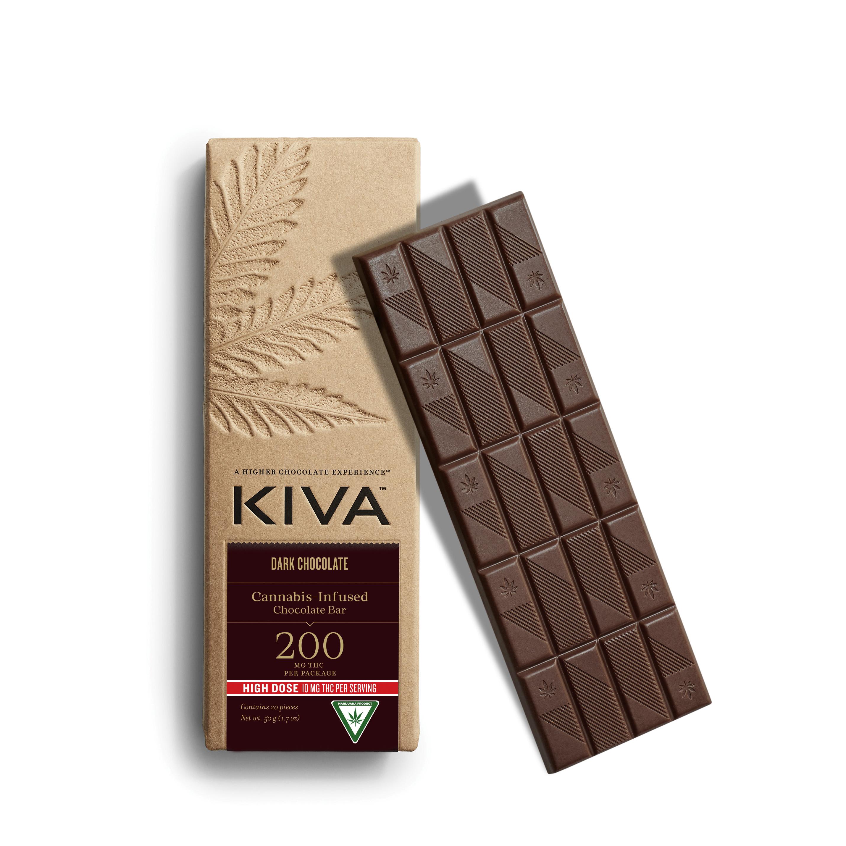 Photograph of product: Kiva | Dark Chocolate Bar | 20x10mg | 200mg