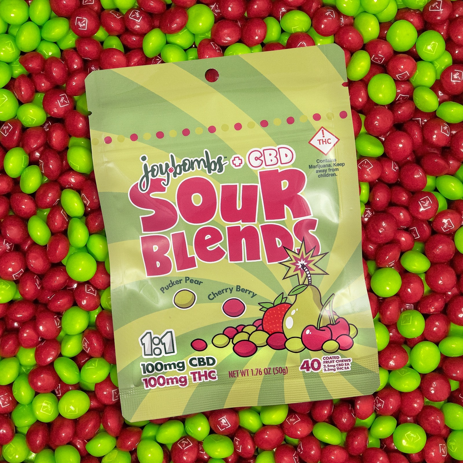 Photograph of product: Sour Joy Bomb 1:1 Fruit Chews | 40 Servings