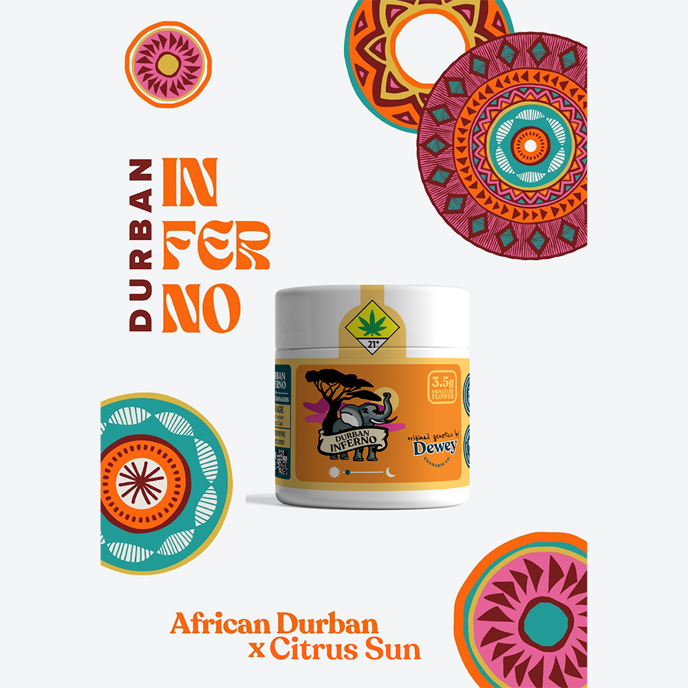 Photograph of product: Dewey Durban Inferno Flower Oui'd - 3.5g