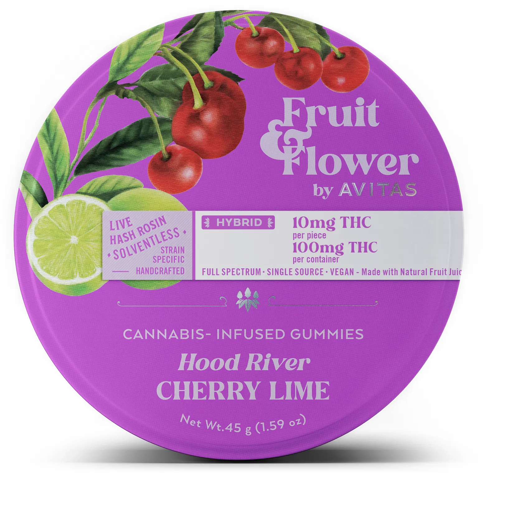 Photograph of product: Avitas > Gummies 100mg /10pk > Fruit and Flower Live au chocolat Rosin > Cherry Lime