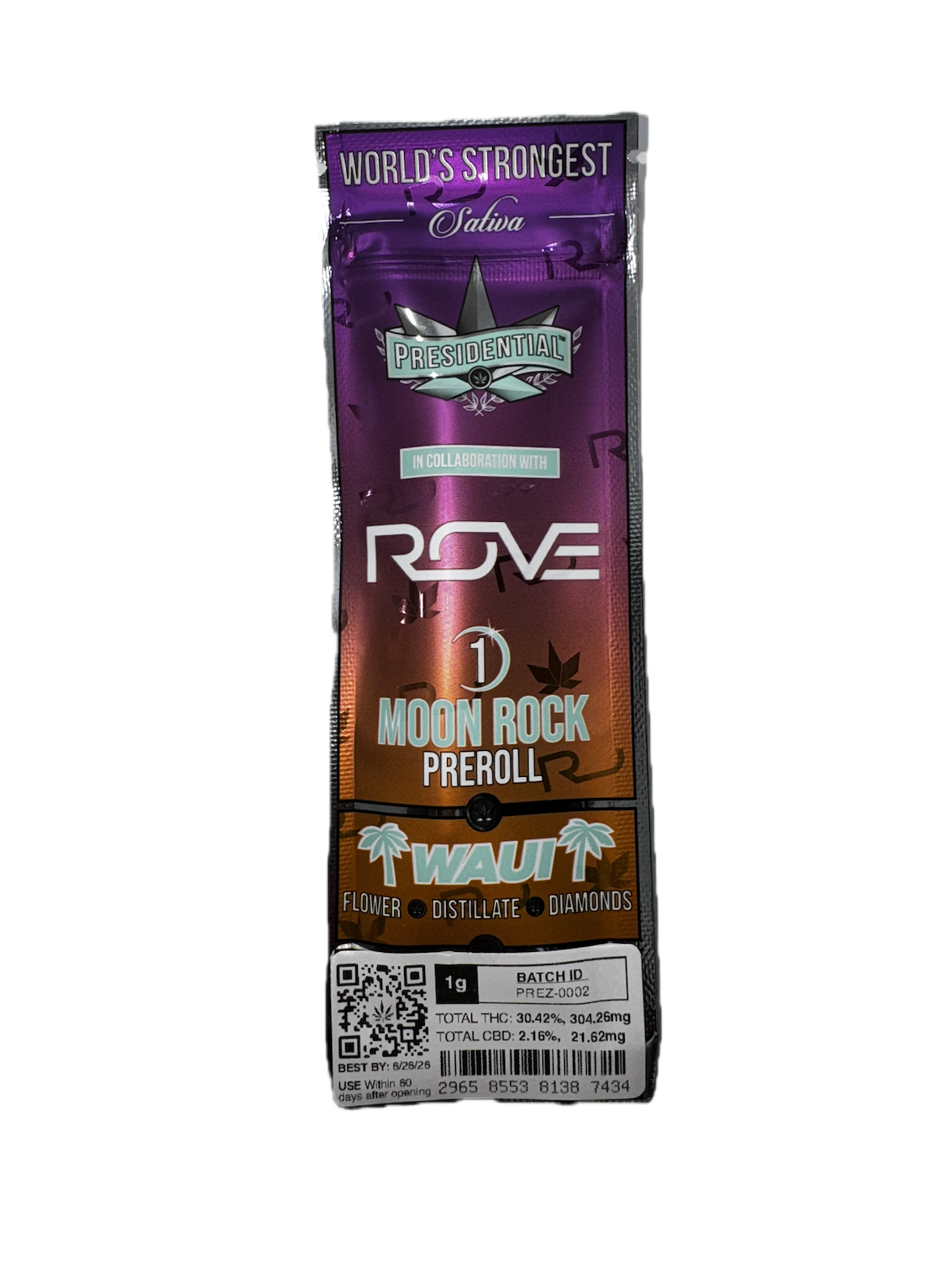 Photograph of product: PRESIDENTIAL X ROVE Waui 1g Moon Rock Pre-Roll